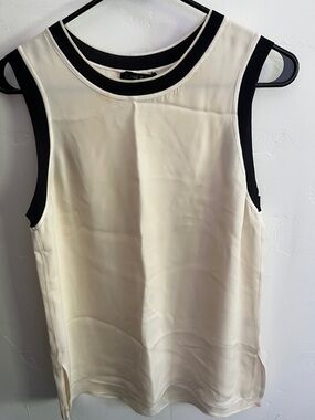 rag & bone Ivory Sleeveless Tank with Black Contrast Trim